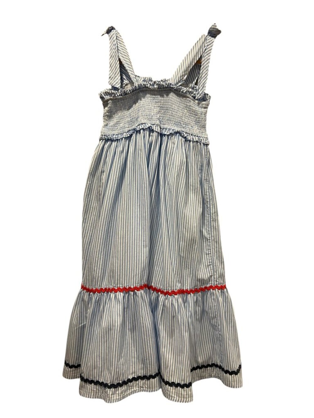 Tommy Bahama Smocked Tiered Midi Length Sundress, Stripes Blue White, US 7